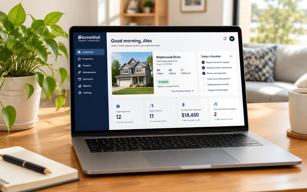 Laptop showing a property dashboard